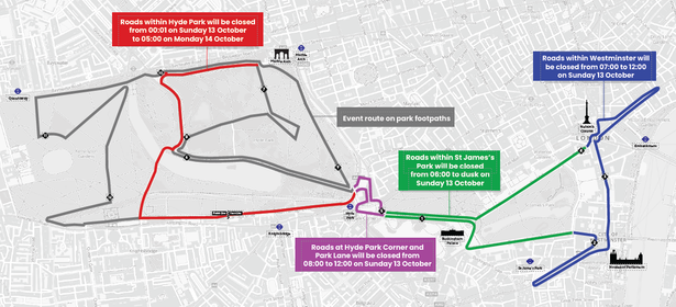 Royal Parks Half Marathon Road Closures