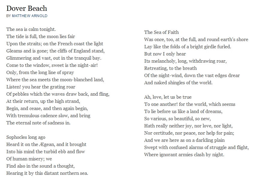 Analysis of the Poem Dover Beach by Matthew Arnold