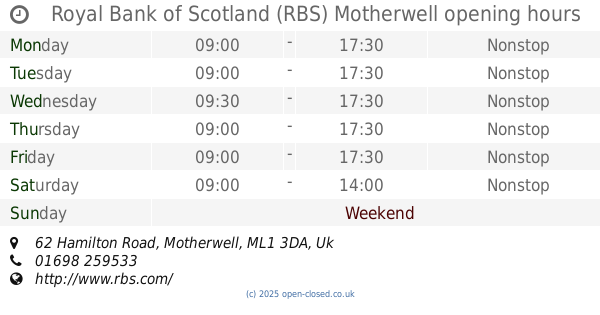 Opening Times for the Royal Bank of Scotland