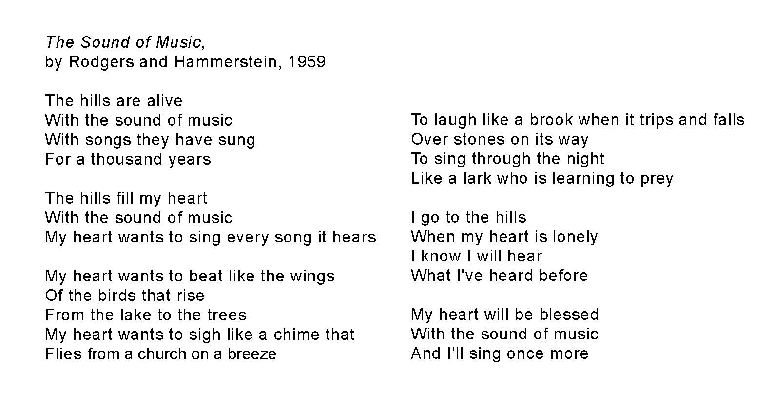 The Sound of Music Songs with Lyrics