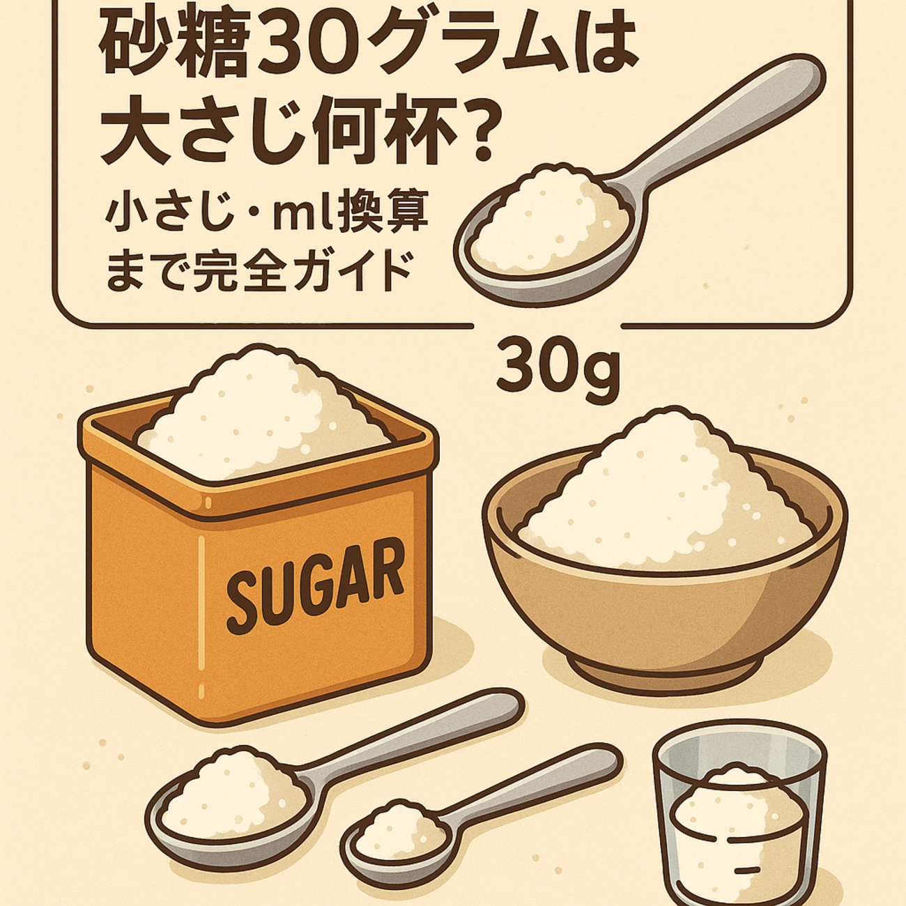 【2026年最新】砂糖30グラムは大さじ何杯？上白糖・グラニュー糖の種類別換算と失敗しない測り方