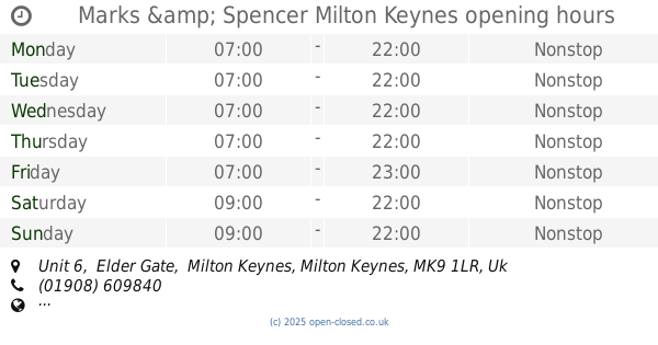 Marks and Spencer Opening Times Milton Keynes