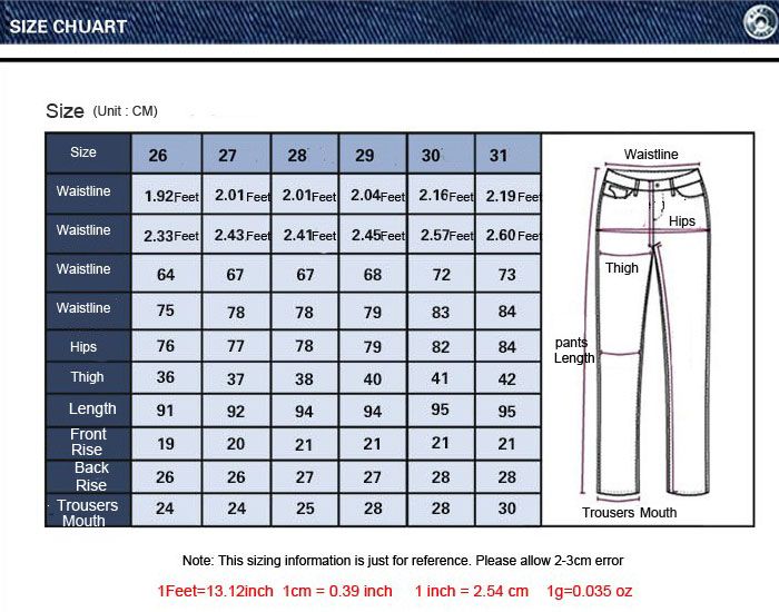Different Pant Sizes