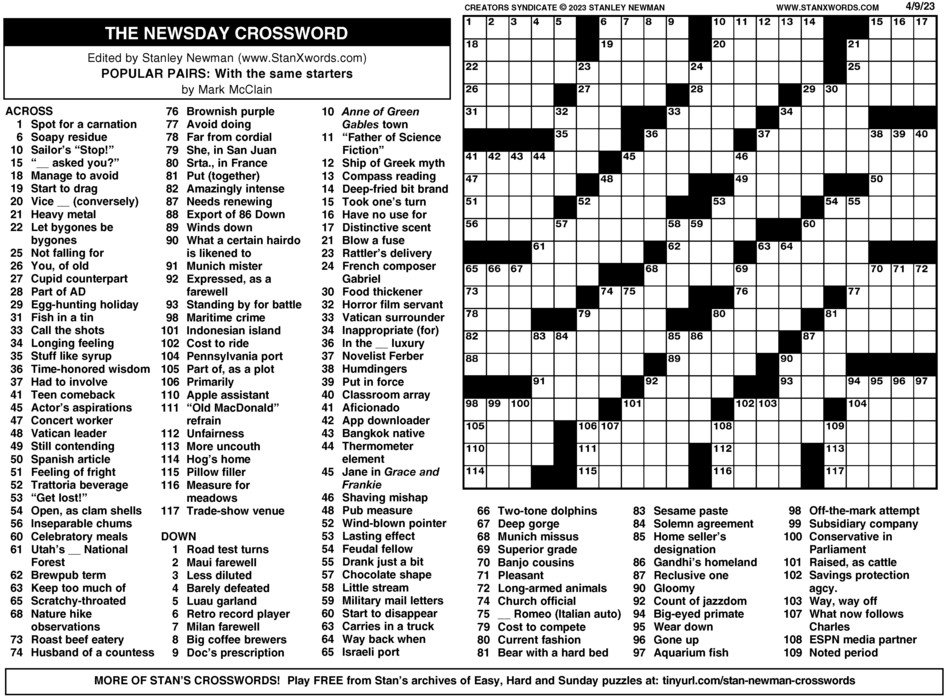 Newsday Sunday Crossword Answers Today Pdf