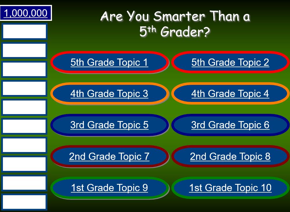 Are You Smarter Than a 5Th Grader Answers and Questions