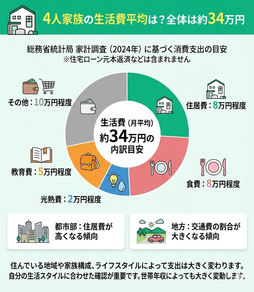 家族4人の生活費平均と手取り別内訳！貯金できない真相と2026年黒字化術