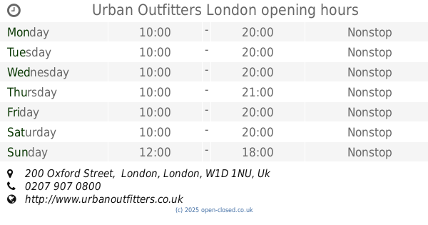 Urban Outfitters Oxford Street Opening Times