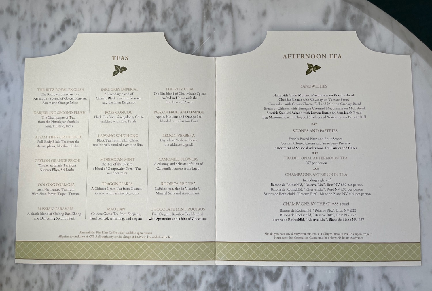 Price for Afternoon Tea at the Ritz