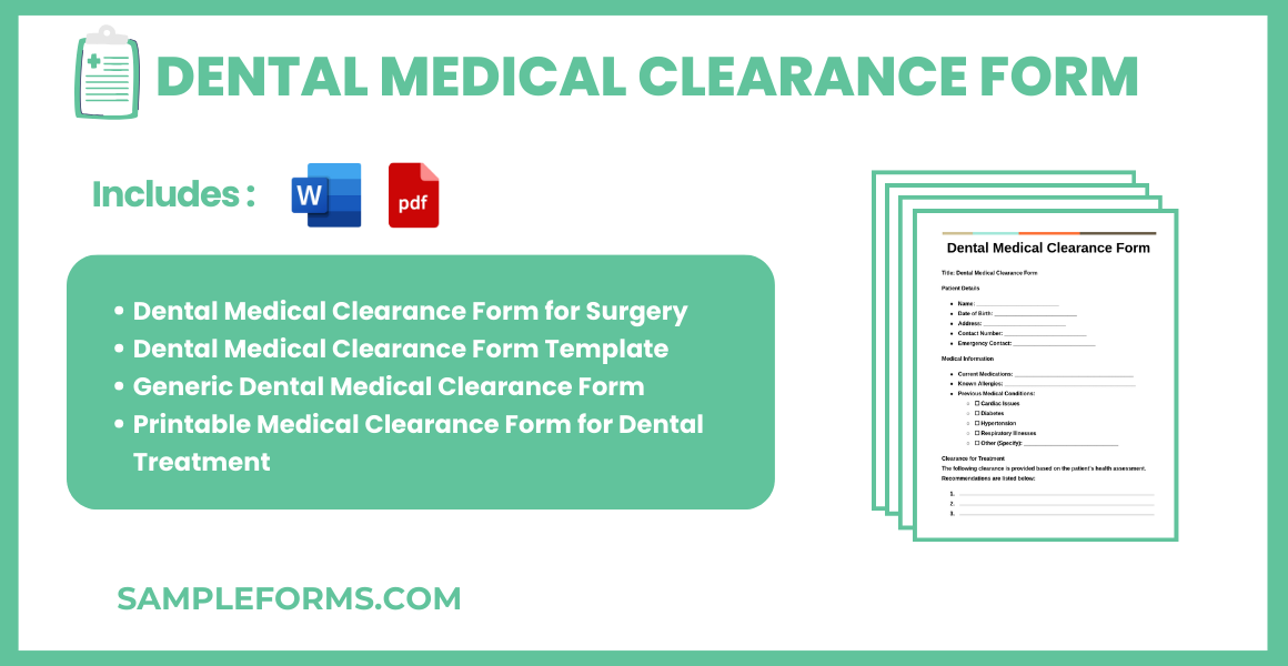 Medical Clearance Form for Dental Treatment