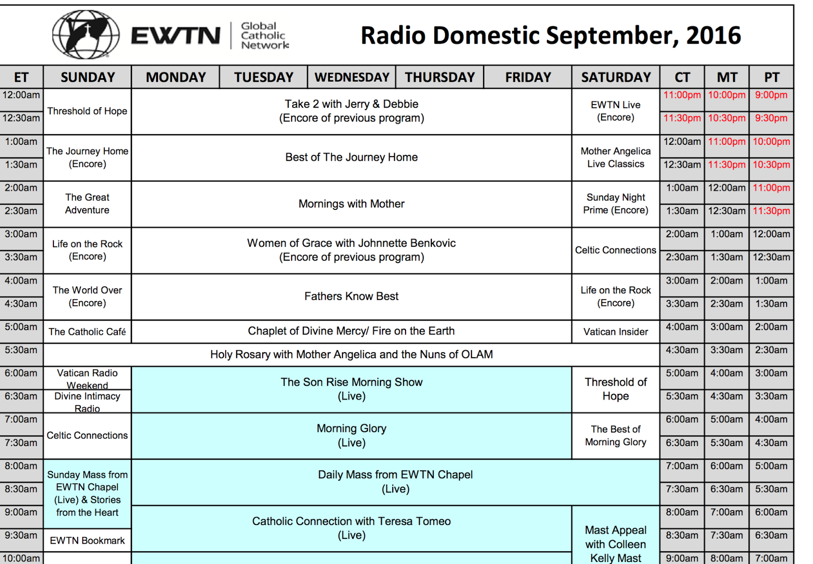 Ewtn Tv Program Schedule
