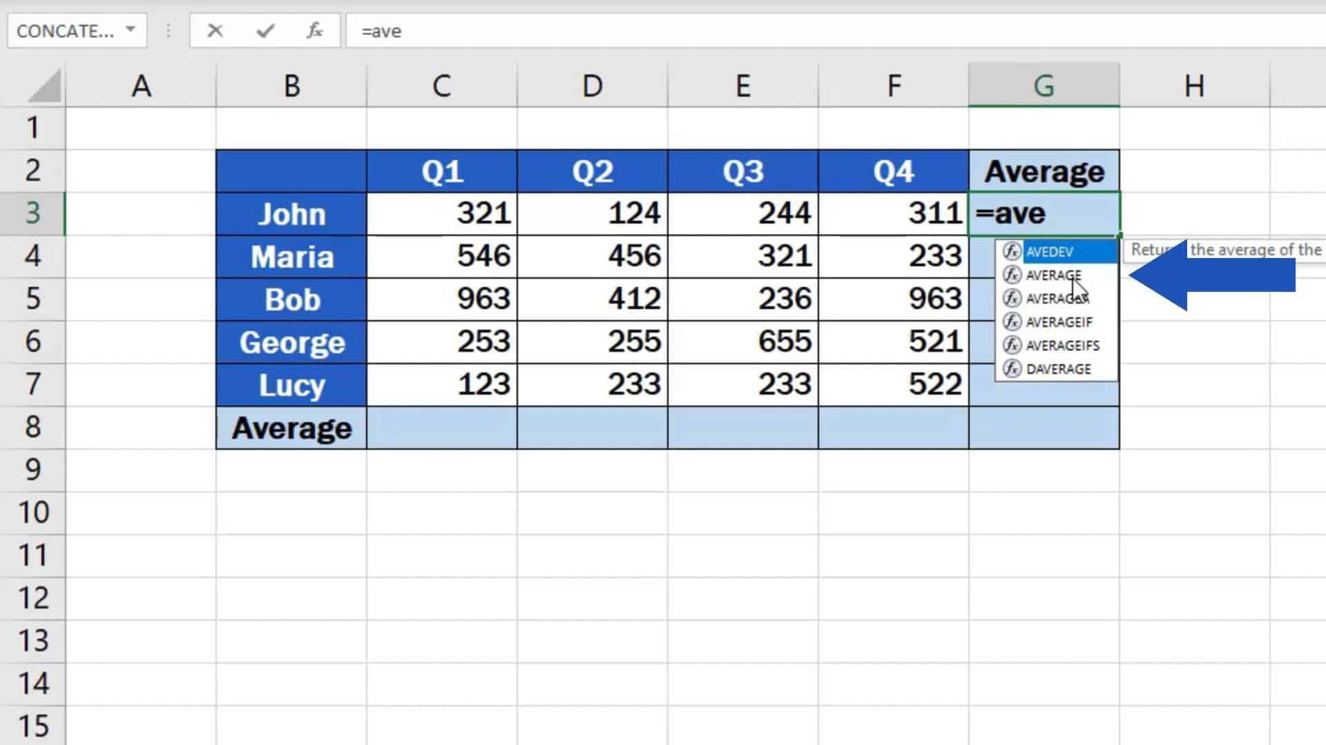 Calculating Average on Excel