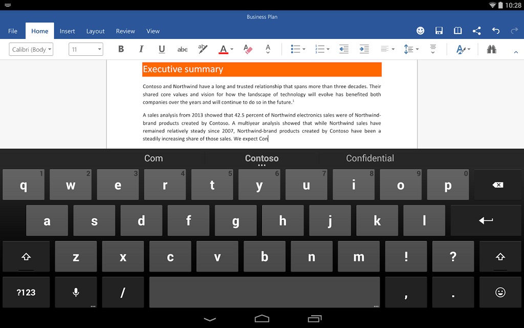 Microsoft Word App for Android Tablet