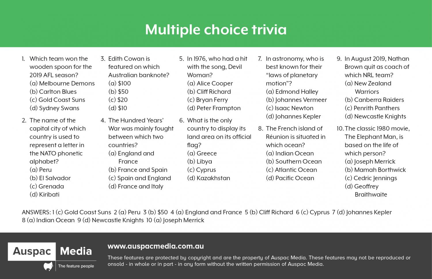 Trivia Questions with Multiple Choice and Answers