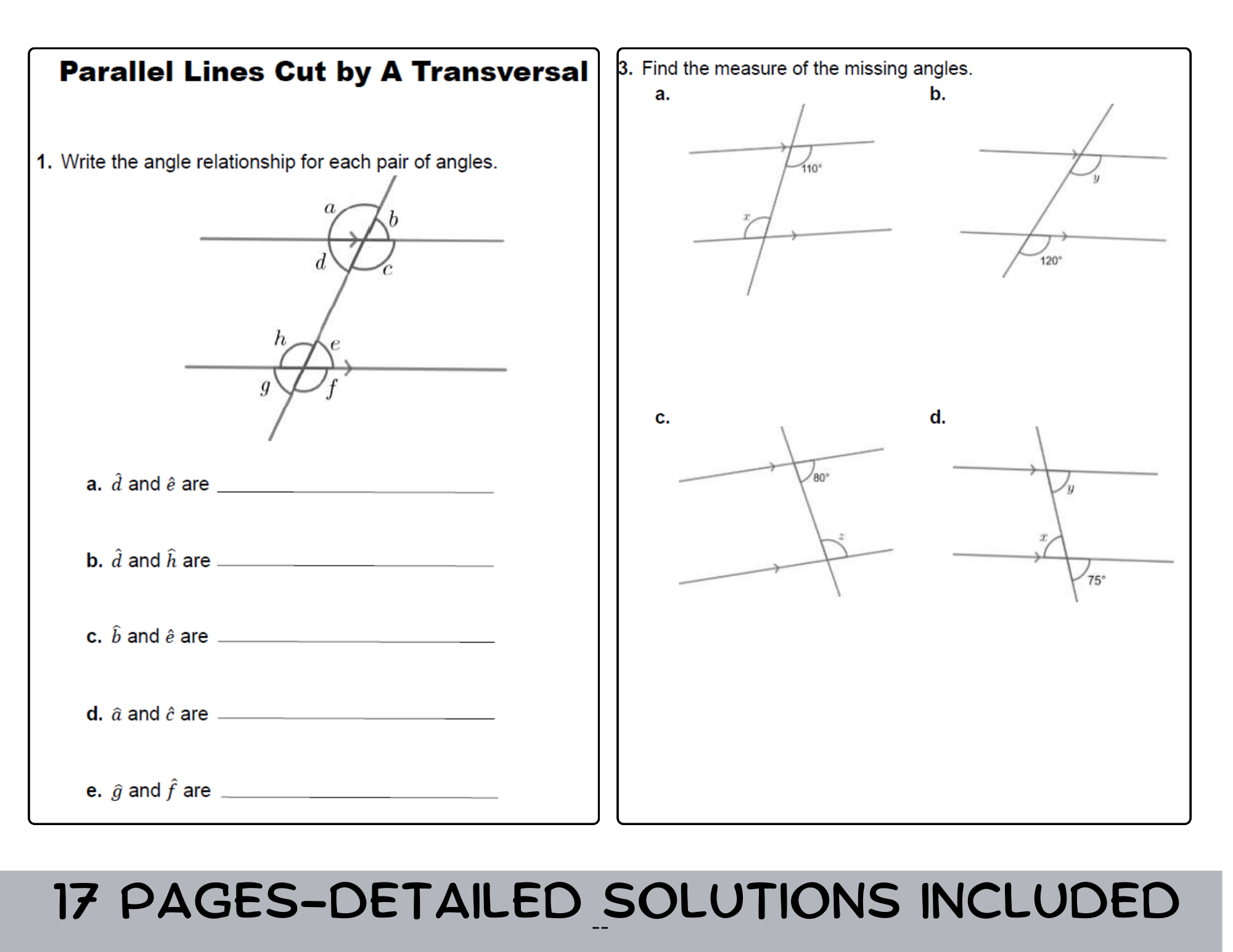 2 7 Skills Practice Parallel Lines and Transversals