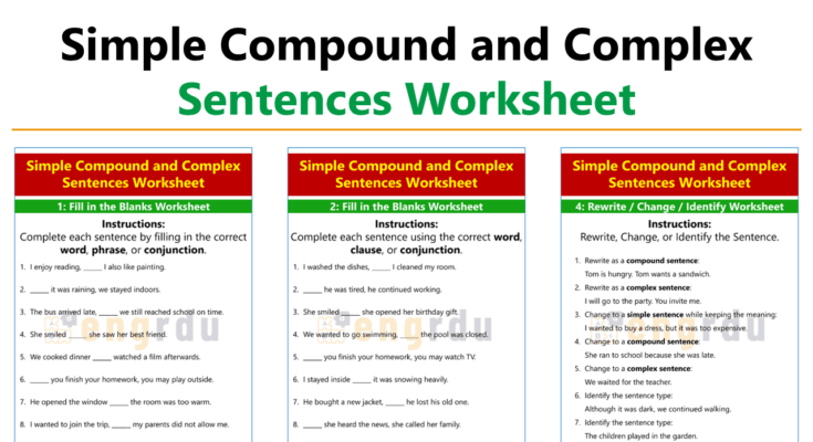 Worksheet for Simple Compound Complex Sentences