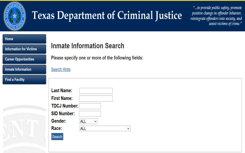 Texas Department of Criminal Justice Offender Search