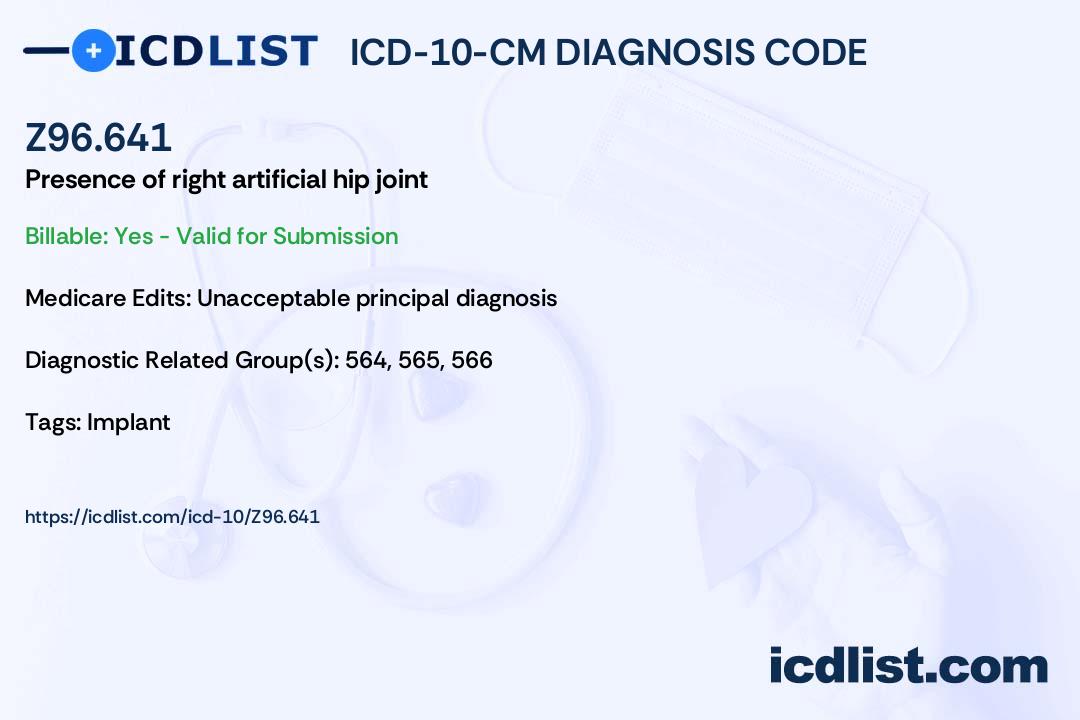 Presence of Right Artificial Hip Joint Icd 10