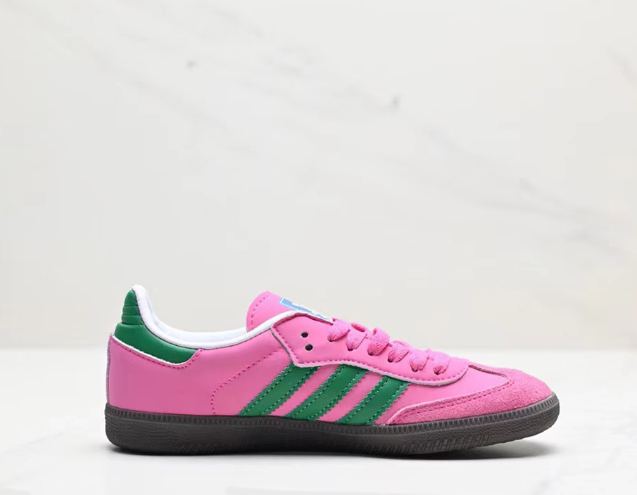 Pink and Green Adidas Samba
