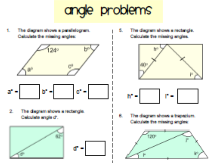 Finding the Missing Angle in a Quadrilateral Worksheet
