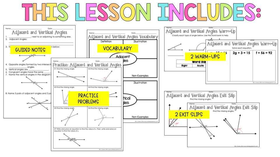 Vertical Angles and Adjacent Angles Worksheet