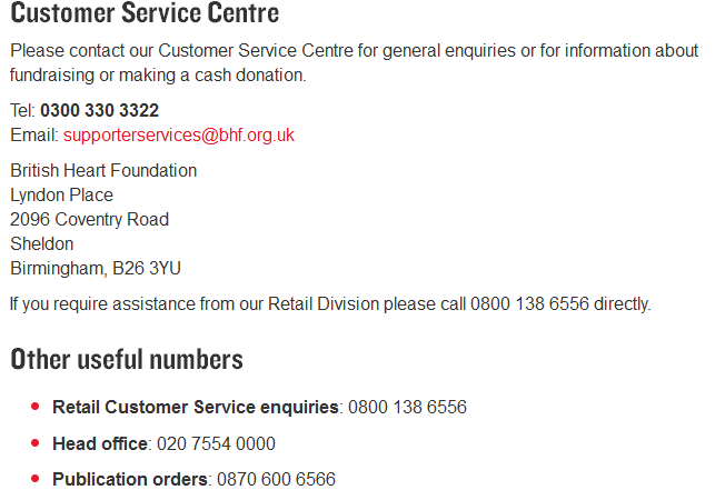 British Heart Foundation Head Office Telephone Number