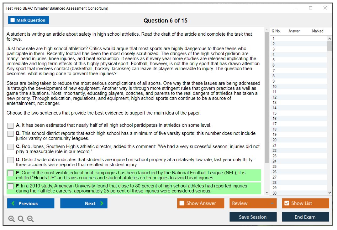 Smarter Balanced Assessment Consortium Sample Questions