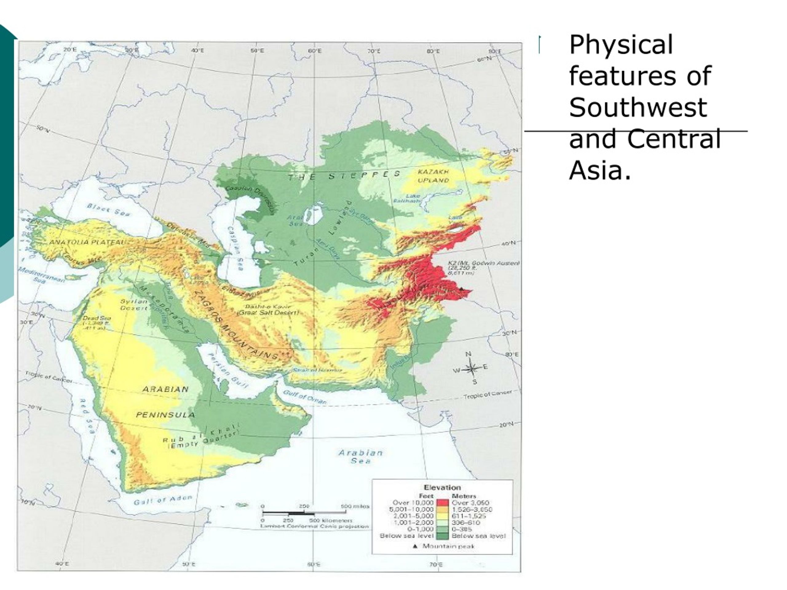 Physical Map of Central and Southwest Asia