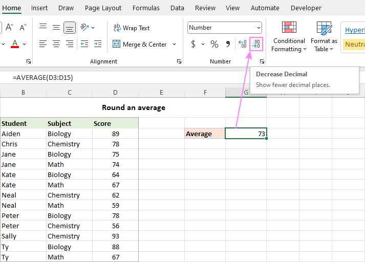 Average a Column in Excel