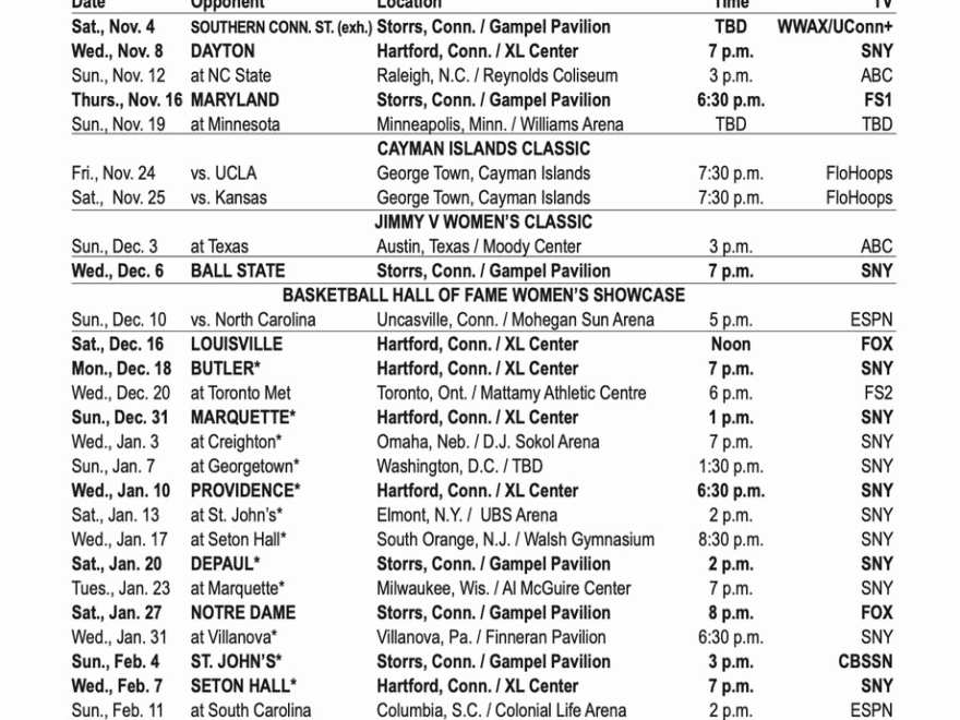Uconn Women's Tv Basketball Schedule